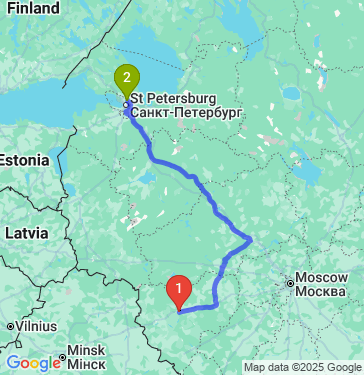 Маршрут из Ярцева в Санкт-Петербург