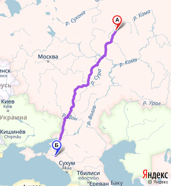 Маршрут из Кирова в Краснодар