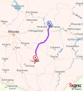 Маршрут из Тамбова в Нижний Новгород