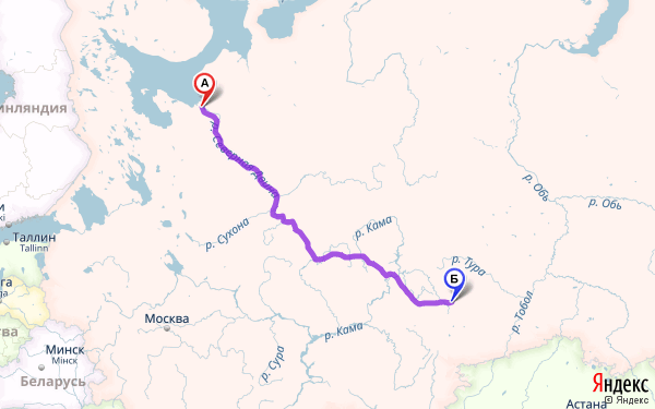 Маршрут из Архангельска в Екатеринбург или Челябинск
