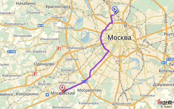 Маршрут из Города Московского в Москву