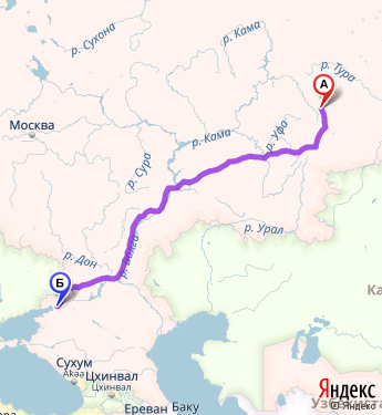 Маршрут из Екатеринбурга в Ростов-на-Дону