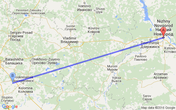 Маршрут из Нижнего Новгорода в 55 км автодороги Москву-Дубну