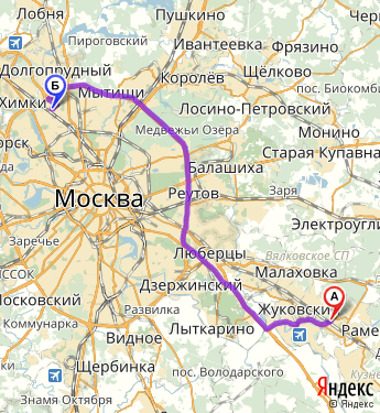 Маршрут из Раменского в Москву
