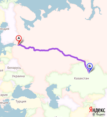 Маршрут из 45 км Автодороги Санкт-Петербург-Пскова в Астану
