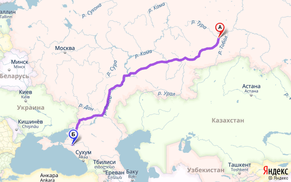 Маршрут из Тюмени в Краснодар