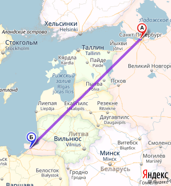 Маршрут из Санкт-Петербурга в Калининград