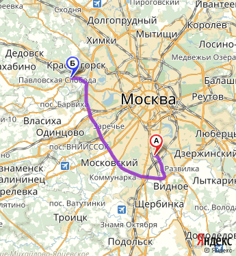 Маршрут из Москвы в Гольево
