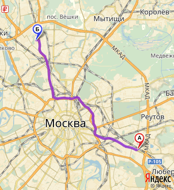 Маршрут из Выхина в Москву