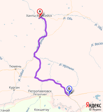 Маршрут из Ханты-Мансийска в Омск