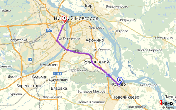 Маршрут из Нижнего Новгорода в Кстово