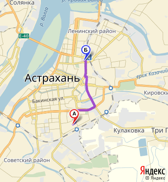 Маршрут из Астрахани в Астрахань вокзальную