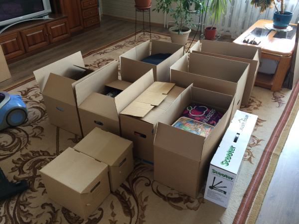 Заказать грузовую газель для перевозки мебели : Картонные коробки с вещами из Россия, Искитима в Эстония, Таллин