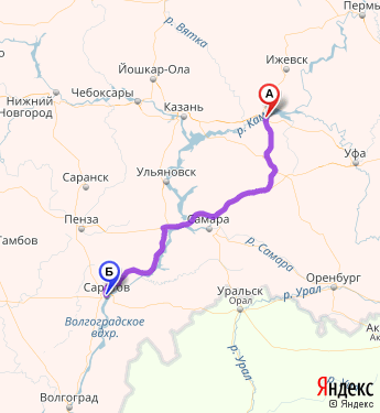 Маршрут из Набережных Челнов в Саратов