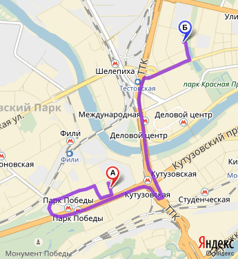 Маршрут из Москвы Кутузовской проезд 4 в Москву красногвардейскую бульвар 7