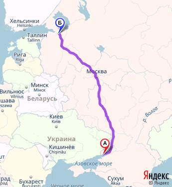 Маршрут из Таганрога в 45 км Автодороги Санкт-Петербург-Псков