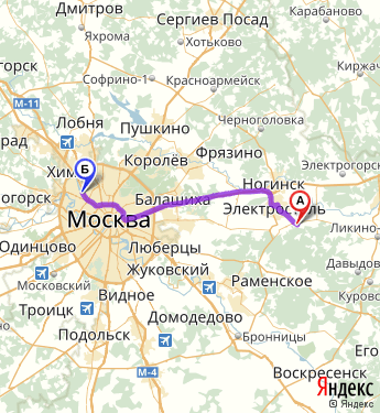 Маршрут из Казанского в Москву