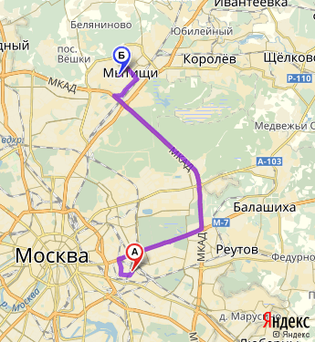 Маршрут из Москвы в Мытищи