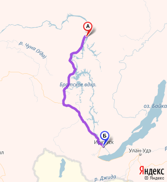 Маршрут из Усть-Илимска в Иркутск