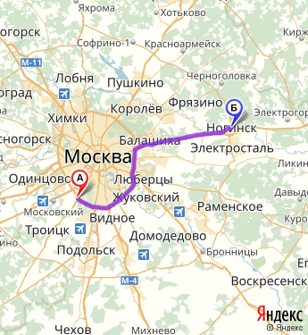 Маршрут из Москвы в Ногинск