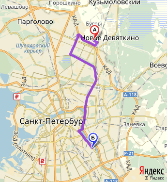 Маршрут из Мурина в Санкт-Петербург