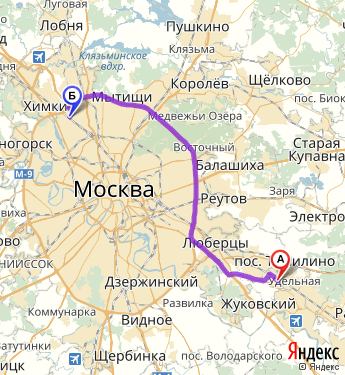 Маршрут из Быкова в Москву