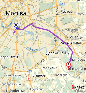 Маршрут из Лыткарина в Москву