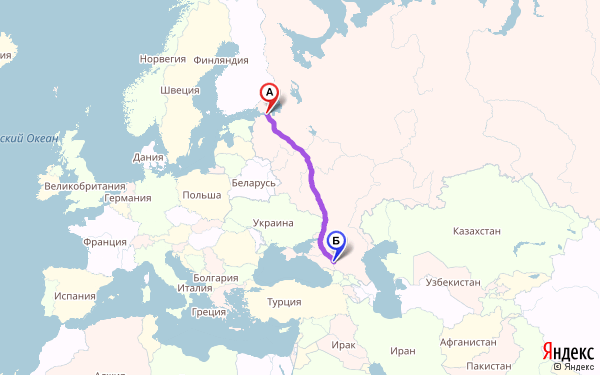 Маршрут из Санкт-Петербурга в Черкесска
