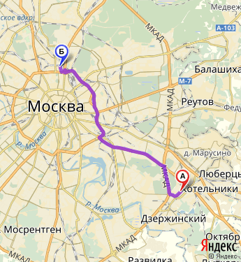 Маршрут из Котельников в Москву