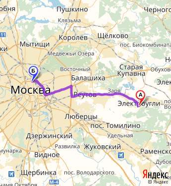 Маршрут из Электроуглей в Москву