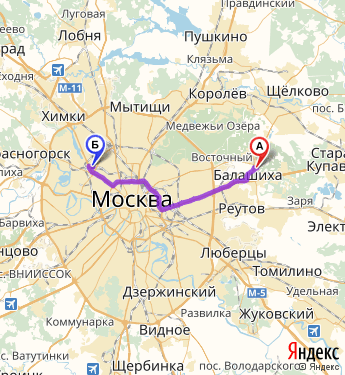 Маршрут из  в Москву
