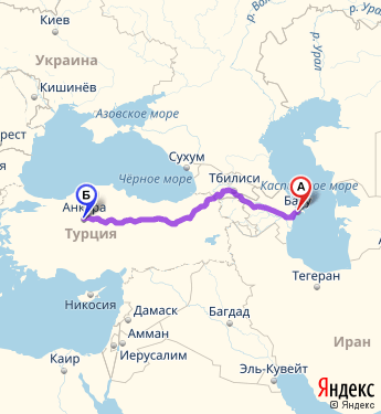 Маршрут из Баку в Анкару