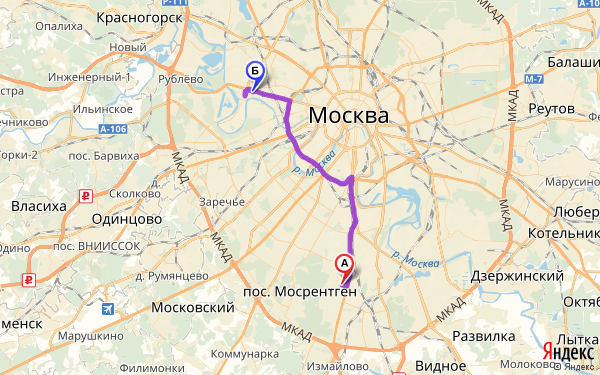 Маршрут из Жаворонков в Москву