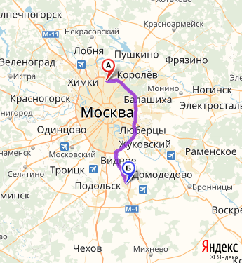 Маршрут из Москвы в Домодедово