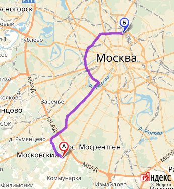 Маршрут из Калужского шоссе в Москву