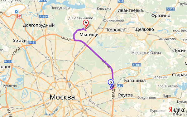 Маршрут из Мытищ в Москву