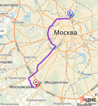 Маршрут из Калужского шоссе в Москву