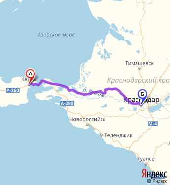 Маршрут из Керчи в Краснодар