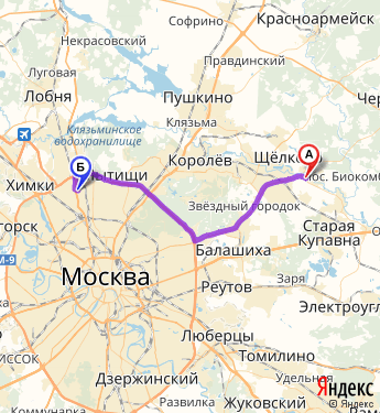 Маршрут из Аничкова в Москву