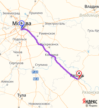 Маршрут из Рязани в Москву