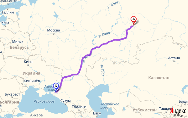Маршрут из Первоуральска в Славянск-на-Кубани