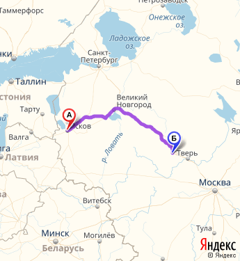 Маршрут из Пскова в Торжок
