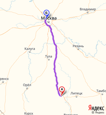 Маршрут из Ельца в Москву