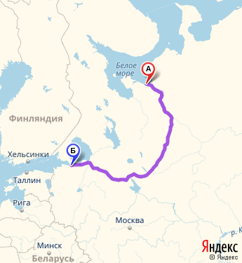 Маршрут из Северодвинска в Санкт-Петербург