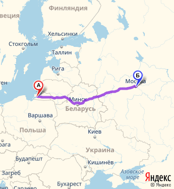 Маршрут из Калининграда в Москву