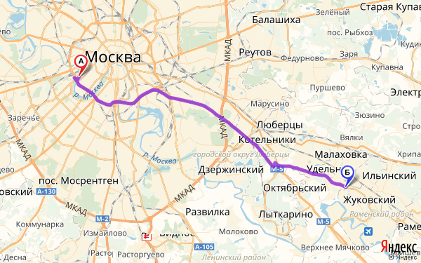 Маршрут из Москвы в Жуковский