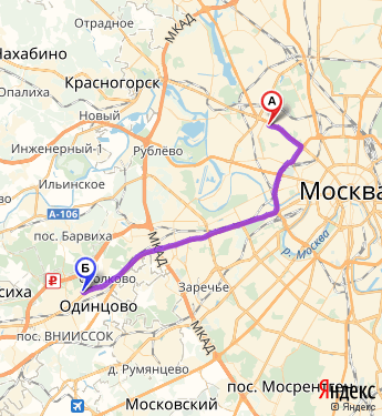 Одинцово москва расстояние карта