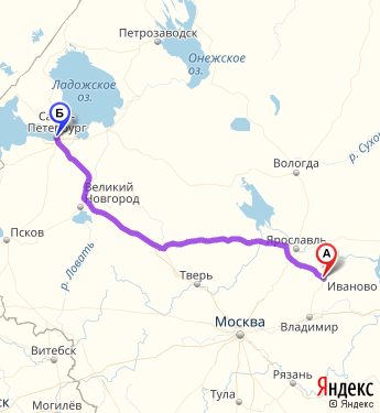 Маршрут из Иванова в Санкт-Петербург