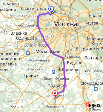 Маршрут из Климовска в Москву