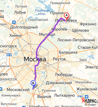 Маршрут из Ивантеевки в Москву